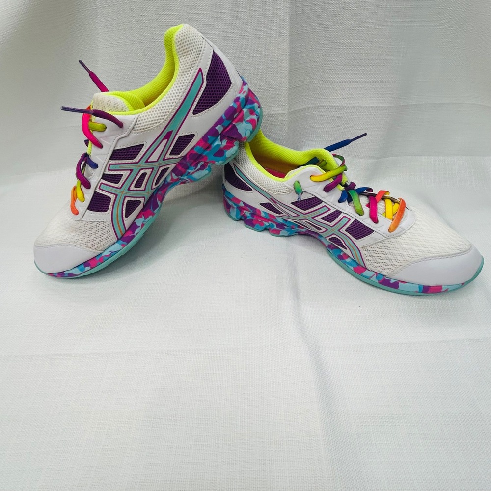 Asics Gel-Frantic 7 Running Shoes Womens 10 White Purple Teal Rainbow Sneakers - Picture 2 of 15